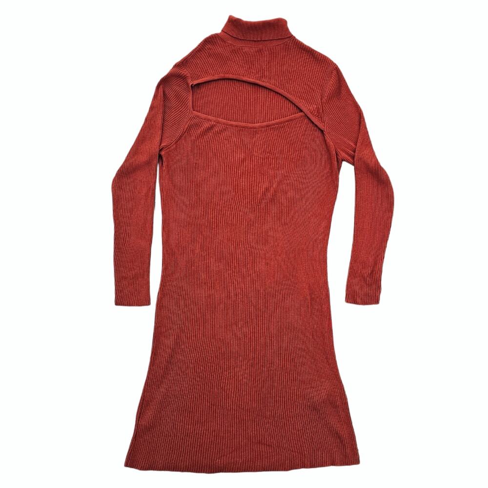 ASOS Plus Sweater Dress Size 22 Orange Ribbed Knit Long Sleeve Cutout Turtleneck